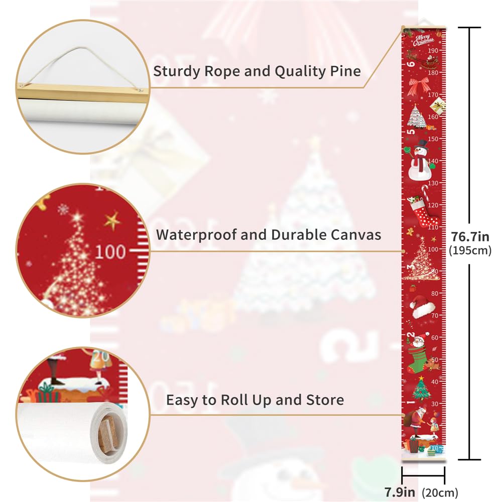 Christmas Decorations, Growth Chart for Wall, Height Chart for Kids, Xmas Nursery Decor, Hanging Ruler Wall Decor, Baby Room Decor, Christmas Gifts for Boys Girls - 76.7 x 7.9 inch with Black Wood