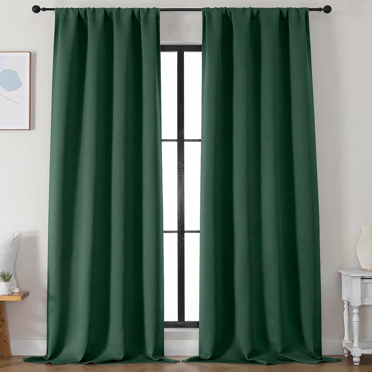 Simplebrand Ever Green Blackout Curtains for Bedroom 96 Inches Long 2 Panels, Solid Thermal Insulated, Energy Saving Living Room Window Treatment Curtains Blackout Drapes, W50 x L96 Inch, Ever Green