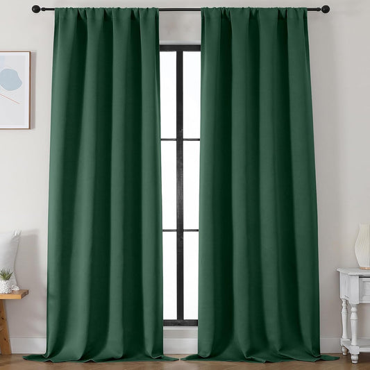Simplebrand Ever Green Blackout Curtains for Bedroom 96 Inches Long 2 Panels, Solid Thermal Insulated, Energy Saving Living Room Window Treatment Curtains Blackout Drapes, W50 x L96 Inch, Ever Green