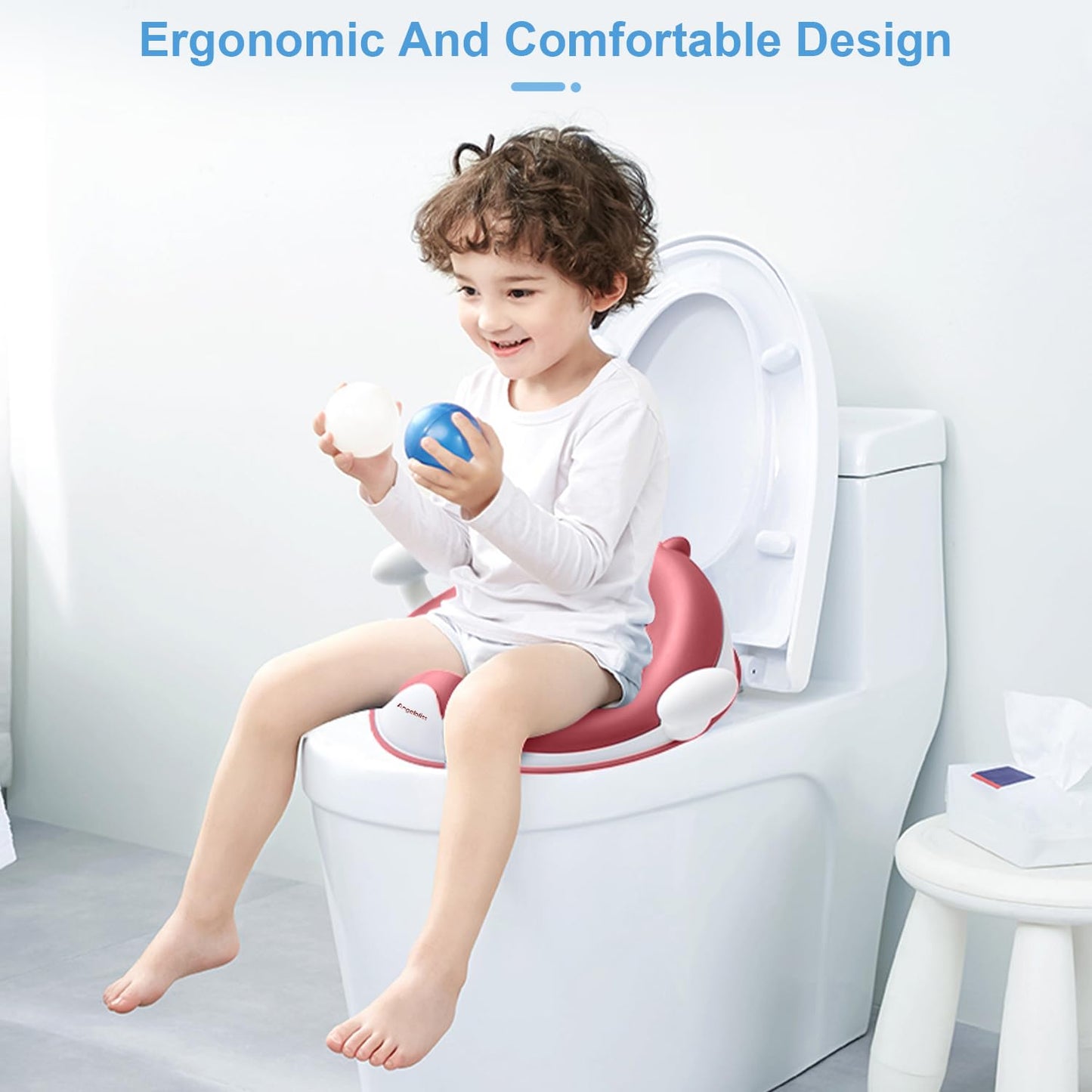ANGELBLISS Baby Potty Training Toilet Seat with Soft Cushion Handles, Haute Collection, Double Anti-Slip Design and Splash Guard for Boys and Girls (Dark Pink)