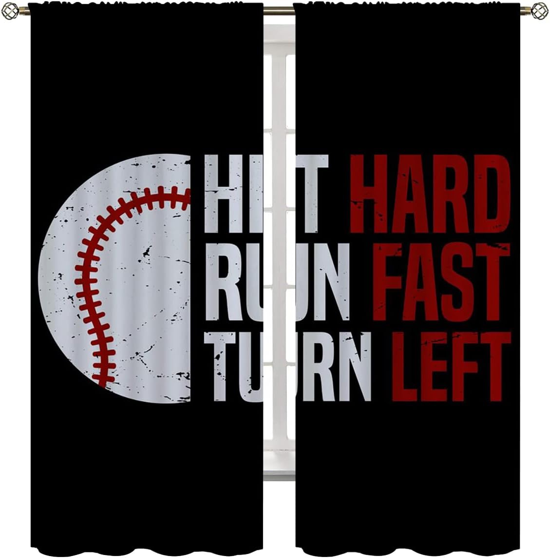 Baseball Blackout Curtains for Boy Girl Room Darkening Decor,Sport Theme Red and White Motto Dark Bedroom Living Room Home Rod Pocket Thermal Insulated Window Curtain/Drapes Panel,55x63 Inch…