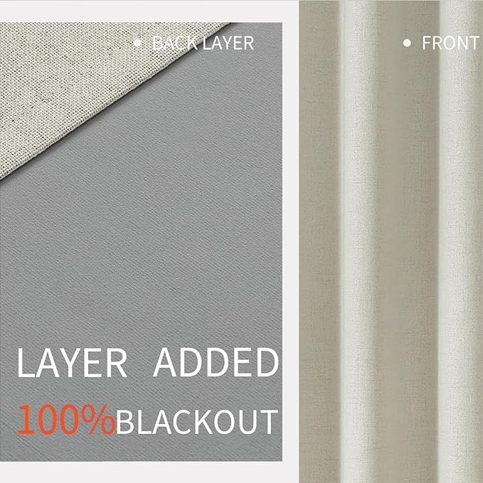 Joydeco Custom Light Beige Textured Total Blackout Curtain for Bedroom and Living Room. Grommet Textured Thermal Insulated Room Darkening Curtain 1 Panel (Custom Size and Color)