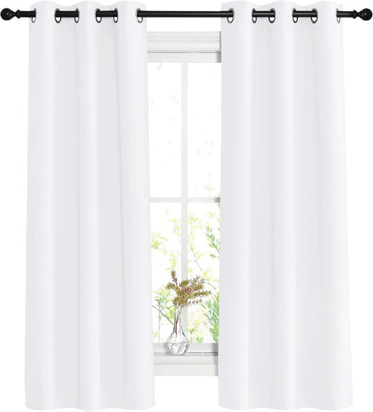 NICETOWN White Curtains for Living Room - Thermal Insulated Window Treatment 50% Light Blocking Solid Grommet Top for Bedroom/Girl's Room (Set of 2, W37 x L63),adult