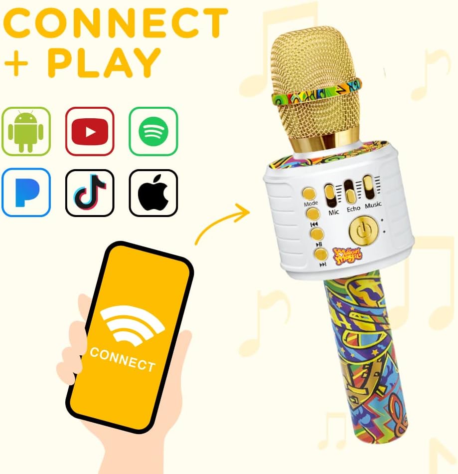 Move2Play, Kids Karaoke Microphone | Includes Bluetooth & Pre-Loaded Songs | Birthday Girls Present for All Ages, 2, 3, 4, 5+ Year Old Girls, Boys & Toddlers (Graffiti)