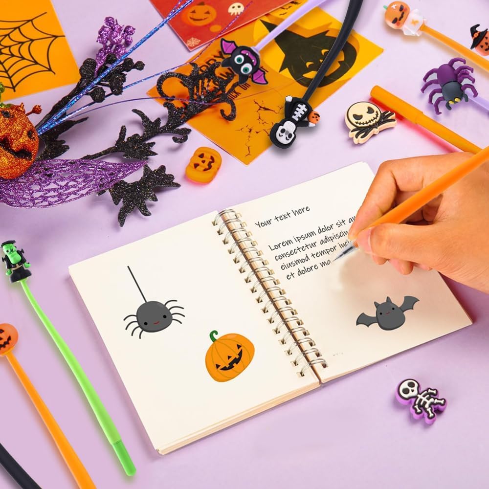 30pcs Halloween Fun Pens for Kids ,Halloween Cute Bobblehead Squishy Stress Relief Pens Novelty Swingable Black Ink Gel Writing Stationery for Holiday Students Rewards Party Favors