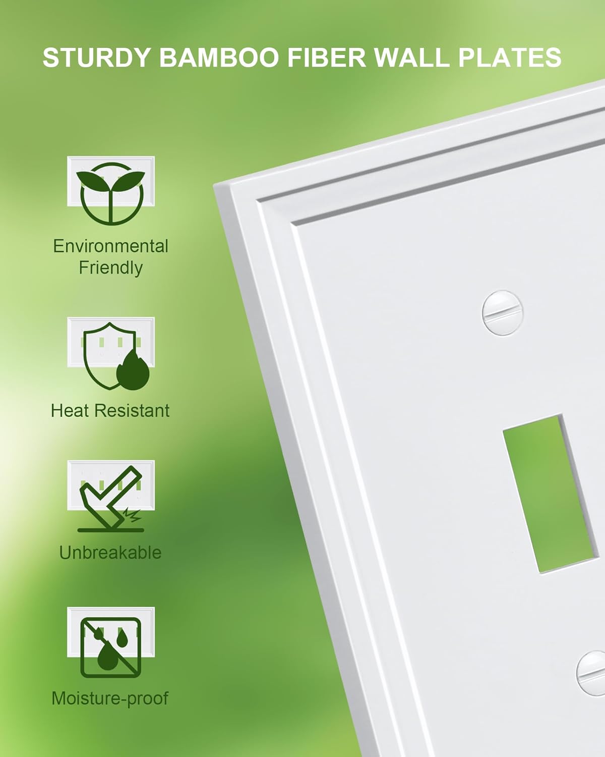 2-Pack Quad Toggle Light Switch Cover Plate, White Decorative Switch Plate Covers, Natural Bamboo Fiber 4 Gang Wall Plate, Corrosion Resistant