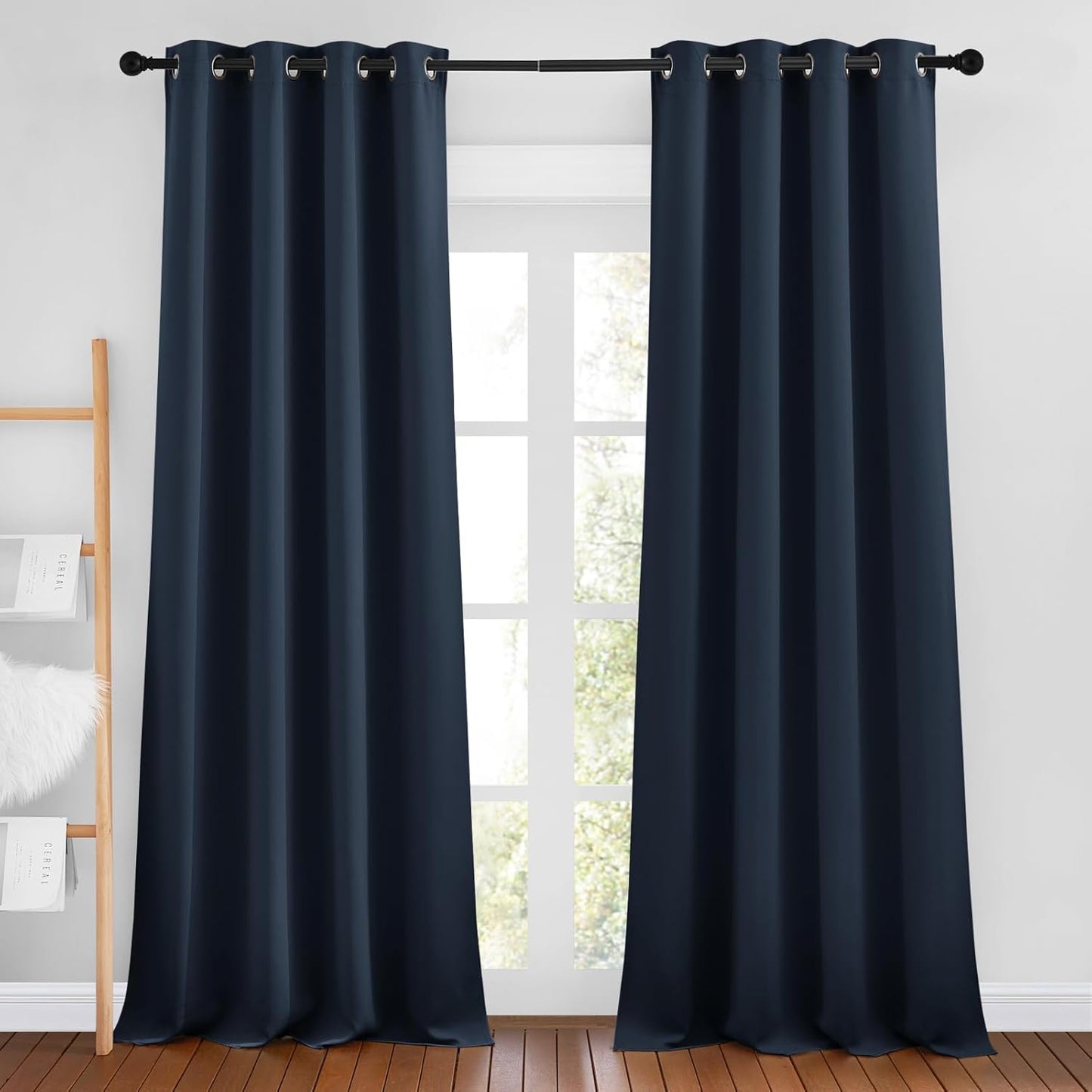 NICETOWN Navy Curtains 96 inches Long, Grommet Thermal Insulated Blackout Curtains Privacy Window Treatments for Boys Room/Living Room, W46 x L96, 2 Panels