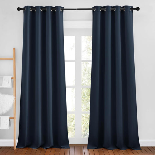 NICETOWN Navy Curtains 96 inches Long, Grommet Thermal Insulated Blackout Curtains Privacy Window Treatments for Boys Room/Living Room, W46 x L96, 2 Panels