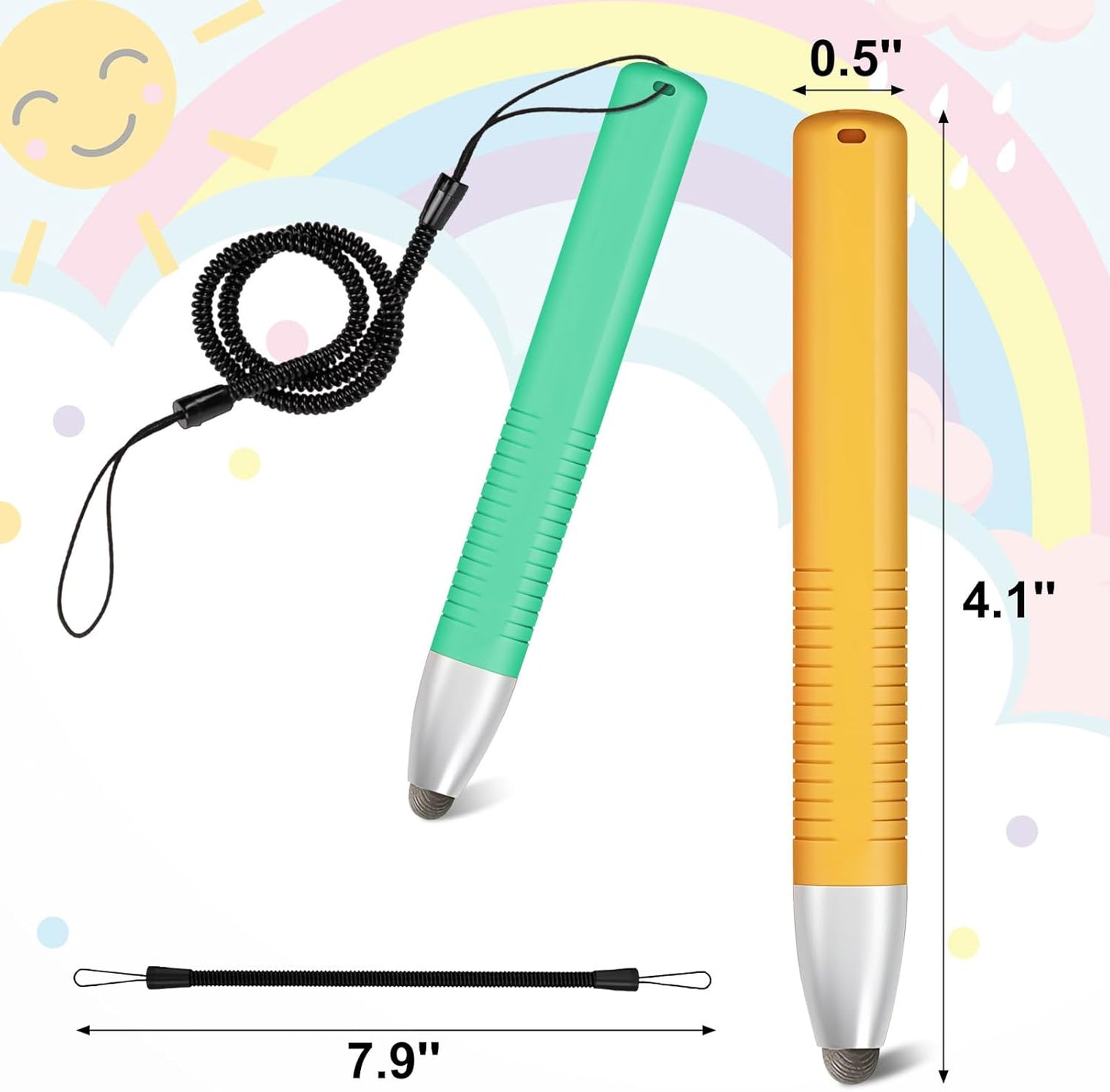 2pcs Kid-Friendly Stylus Pens for Touch Screens, Tablet Stylus Pen with Spring Cord Universal Touch Screen Capacitive Crayon Stylus Green Orange
