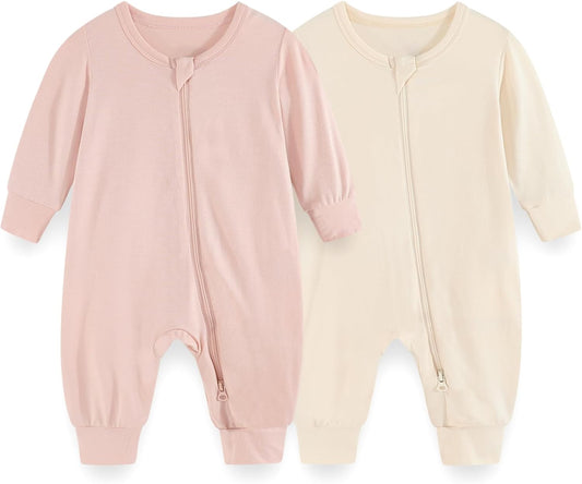 Unisex Rayon Made from Bamboo Zipper Baby Boy Girl Rompers 2 Pcak Long Sleeve Infants Jumpsuits New Born Clothes
