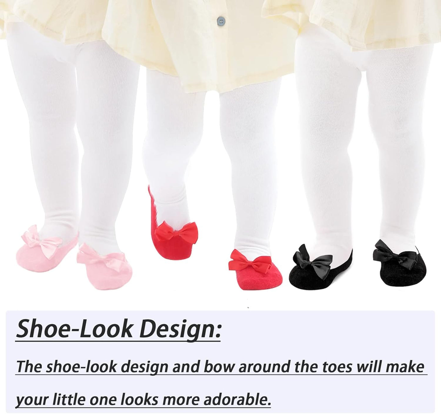 Mini angel Baby Tights Non Slip Baby Girl Tights Plain/Shoe-Look Leggings Seamless Pantyhose Warm Cotton Leggings Non-Skid