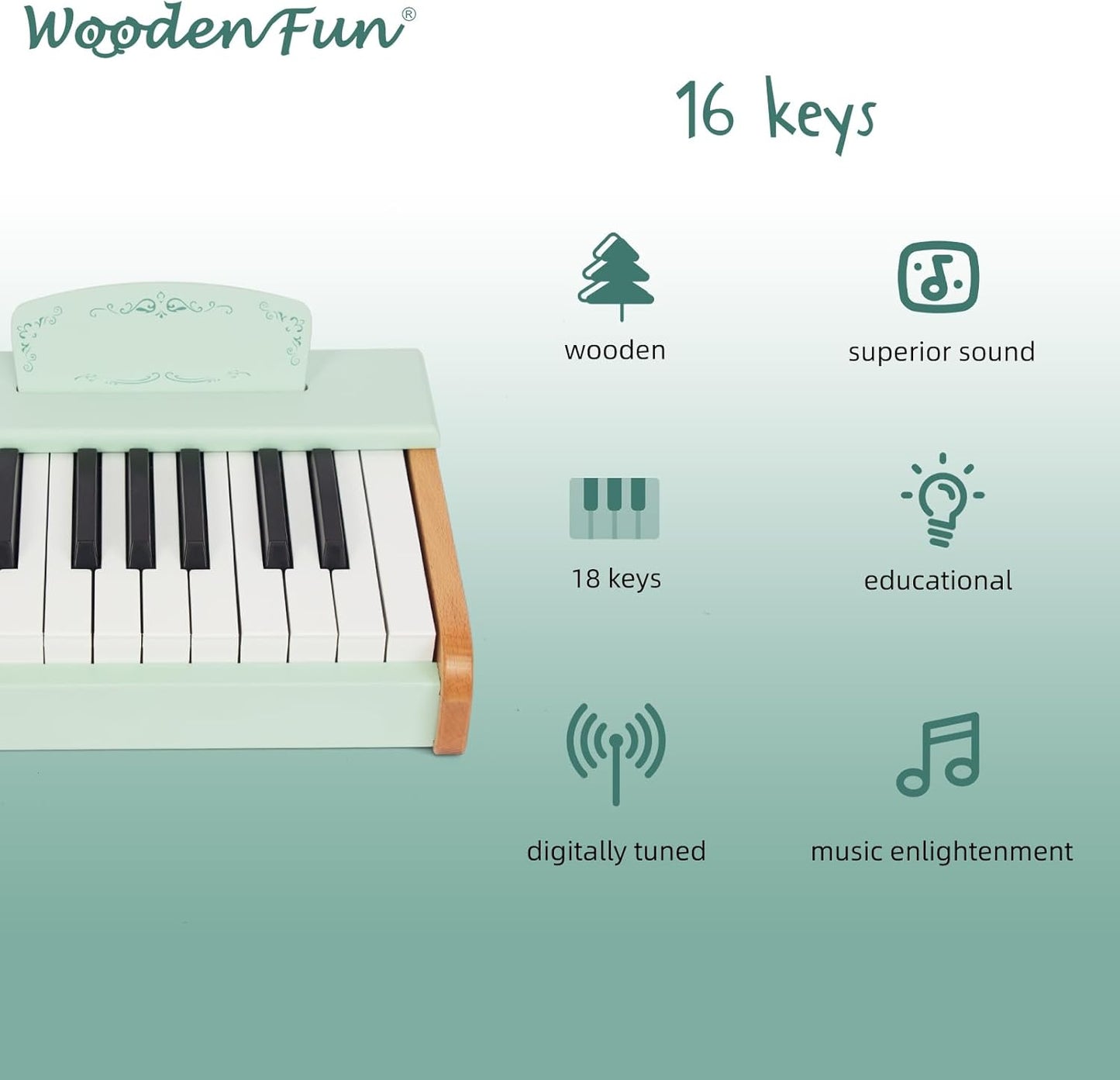 Toy Piano Wooden Piano Keyboard for Toddlers, 18 Keys Digital Piano for Kids, Music Educational Instrument Toy, Wood Gift for 3+ Girls and Boys