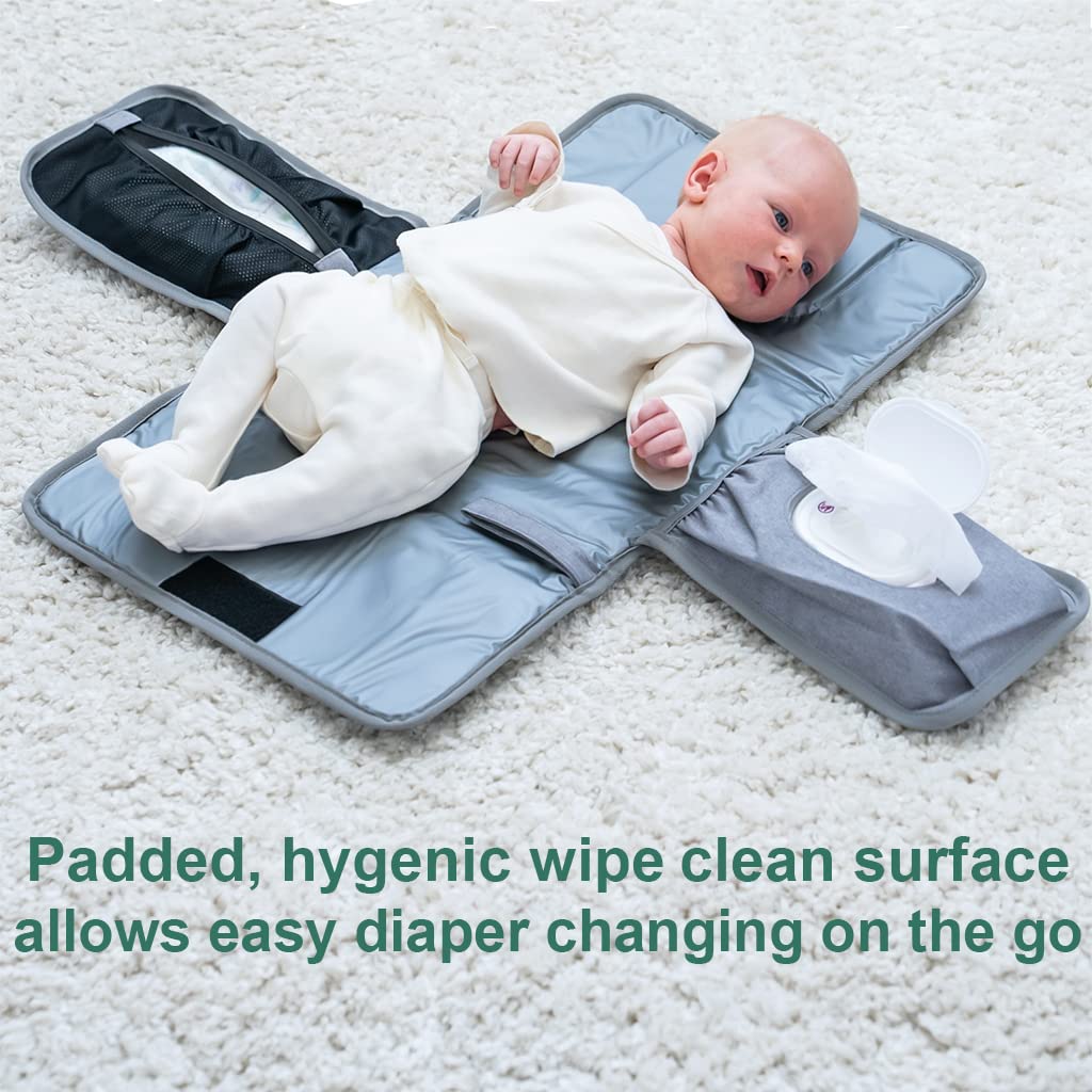 Portable Changing Pad - Waterproof Travel Baby Diaper Changing Pad, Mat Foldable, Wipes Pocket, Gifts