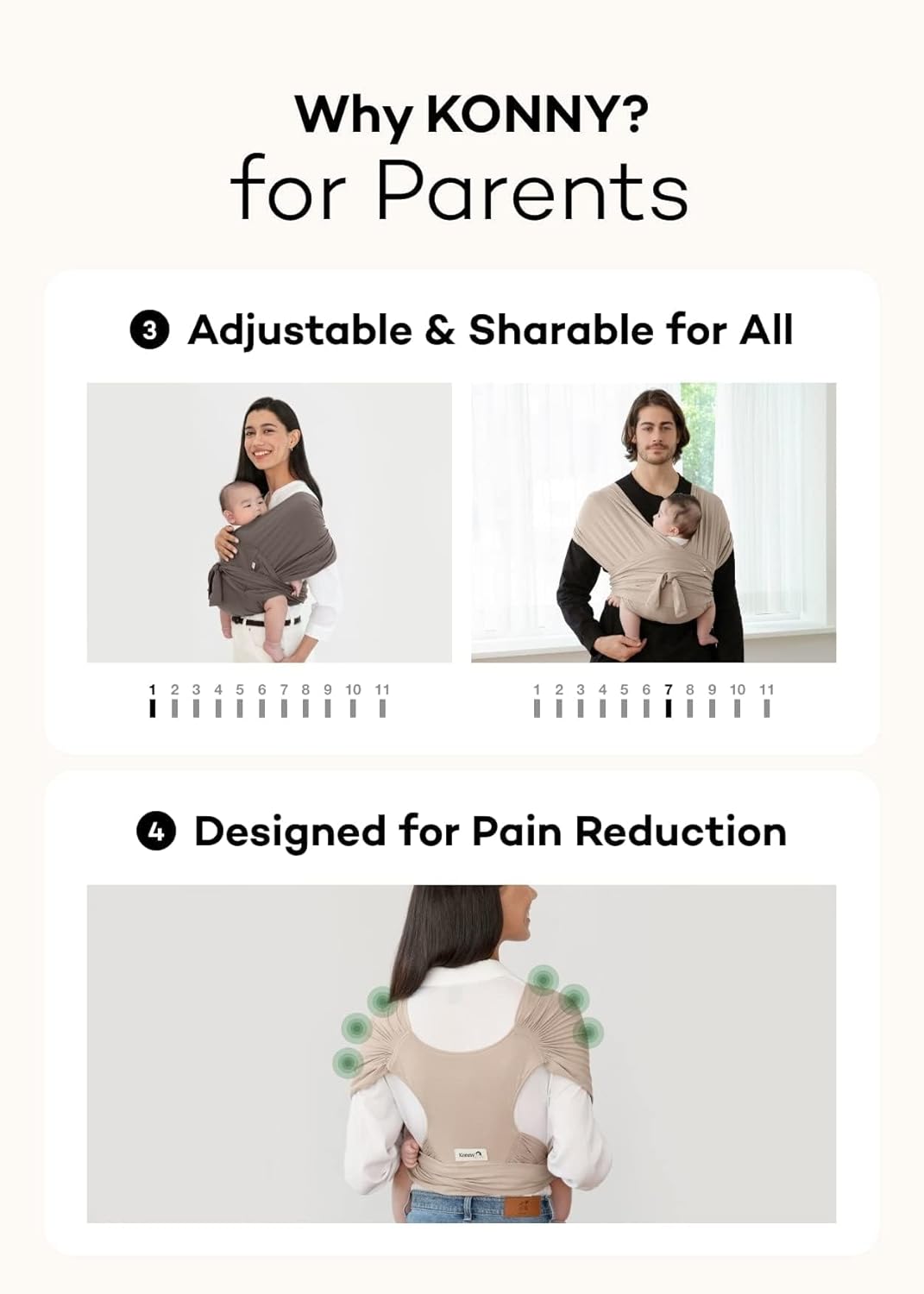 Konny Baby Carrier Flex SoftBreeze with Head Support - Adjustable, Easy to Wear Baby Wrap Sling, Perfect for Newborn Babies Essentials up to 44 lbs (M-4XL) - Beige