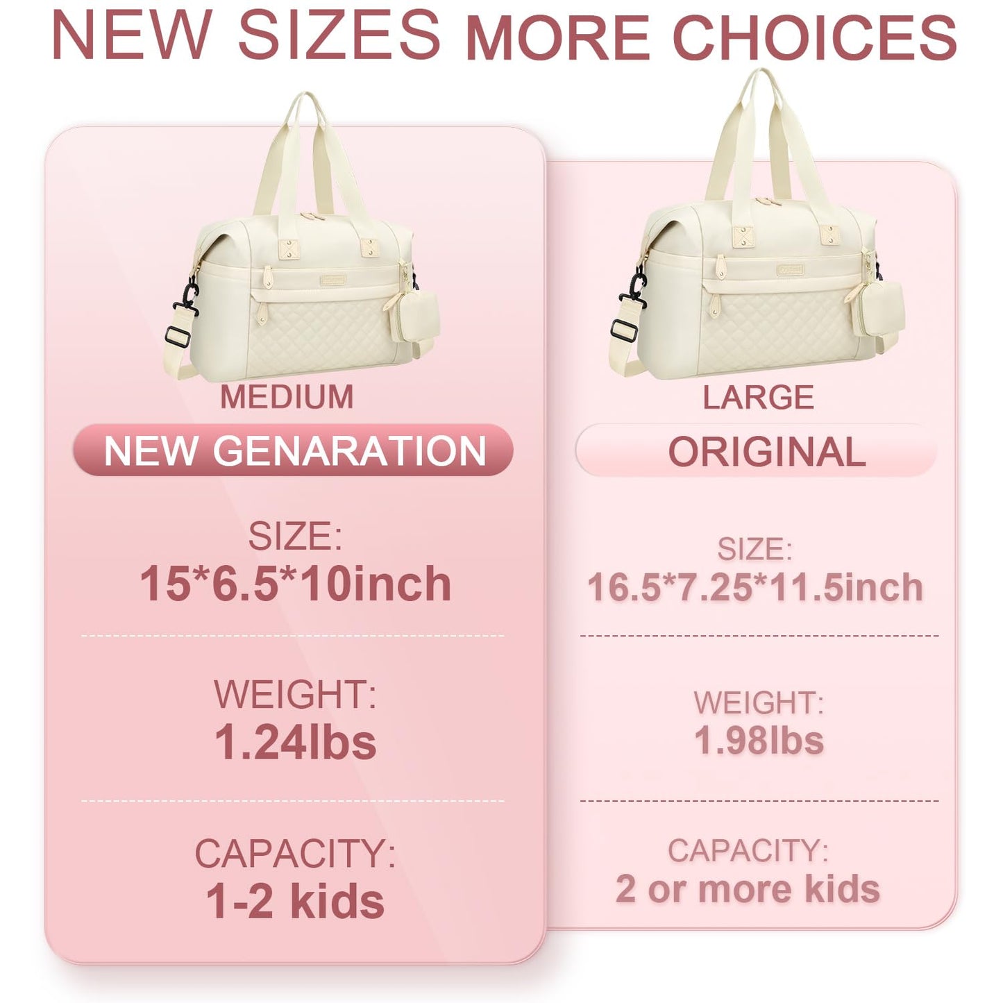 Diaper Tote, Baby Bags with Pacifier Case, Shoulder Straps, Stroller Clips, Waterproof Mommy Bag - Medium, White