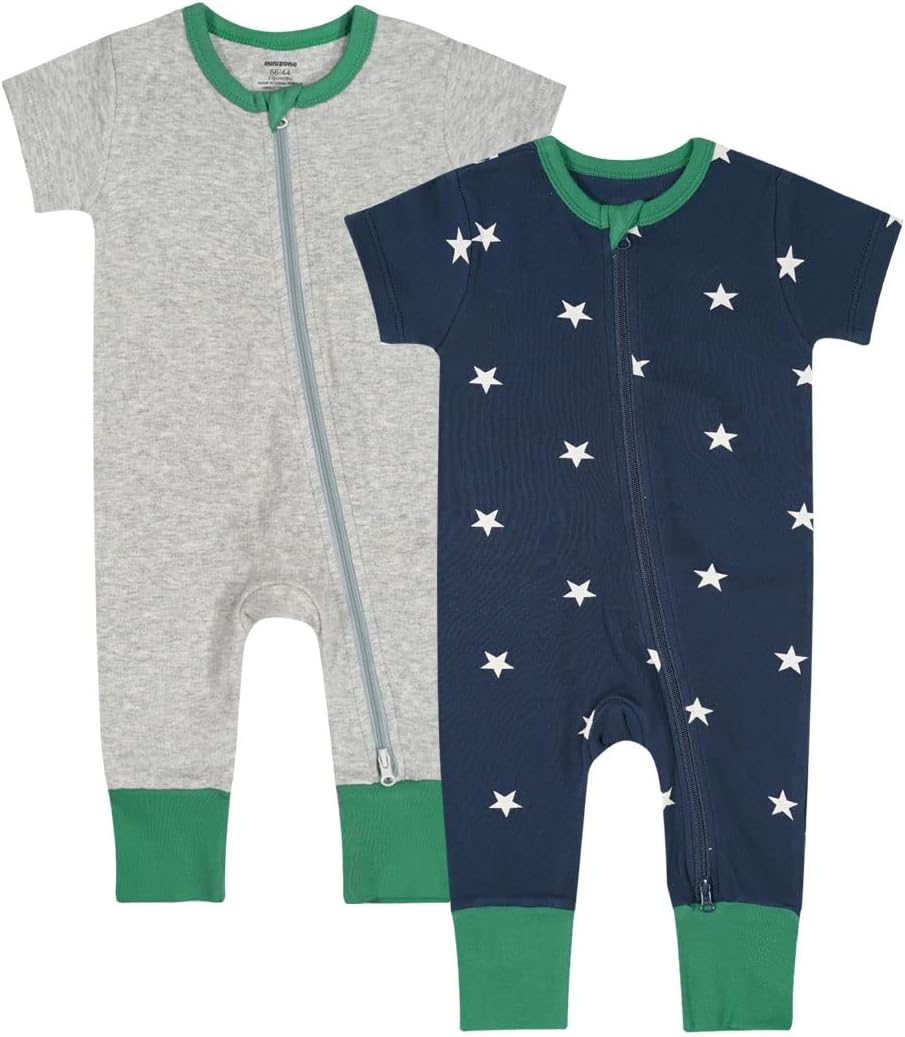 Teach Leanbh Baby Boys Girls 2 Pack 2 Way Zipper Footless Pajamas Cotton Short Sleeve Printing Romper Sleep and Play