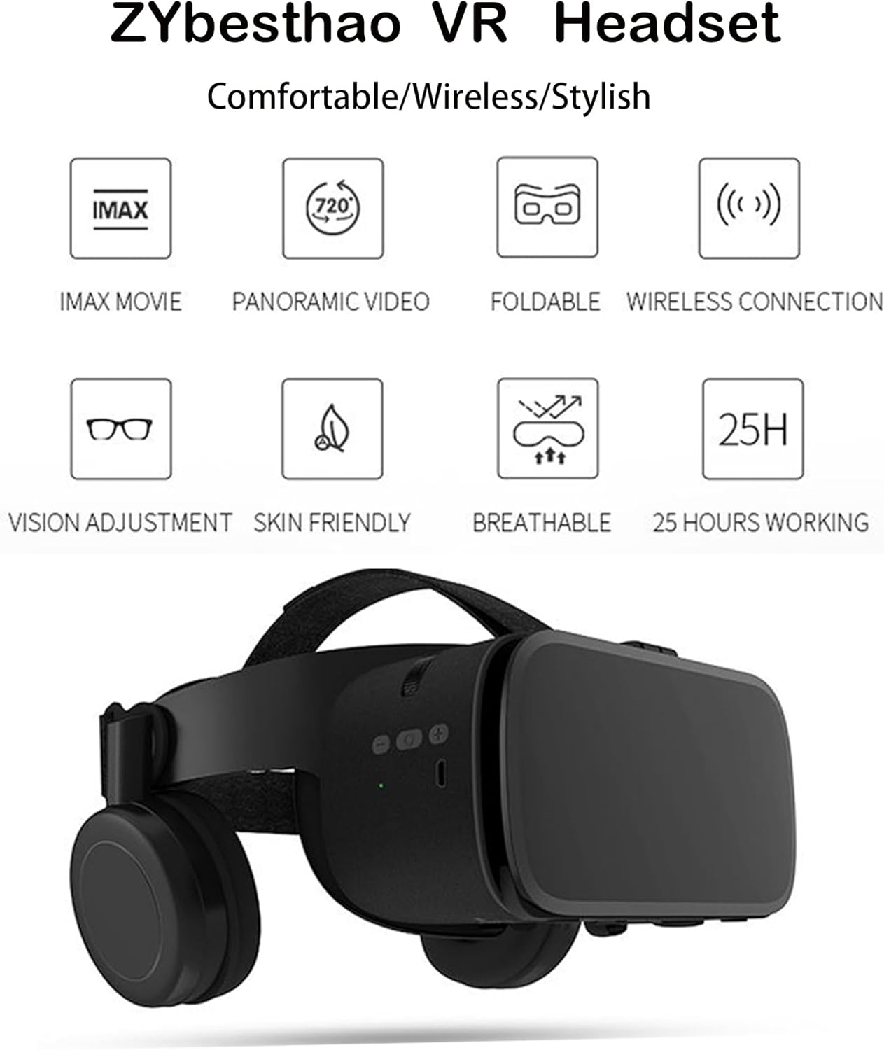 3D Glasses Virtual Reality VR for Smartphone Google Cardboard, Wireless Bluetooth VR Headset Helmet Stereo for Android iOS iPhone 12 11 Pro Max Mini X R S 8 7 Samsung 4.7-6.2" Phone (Black)