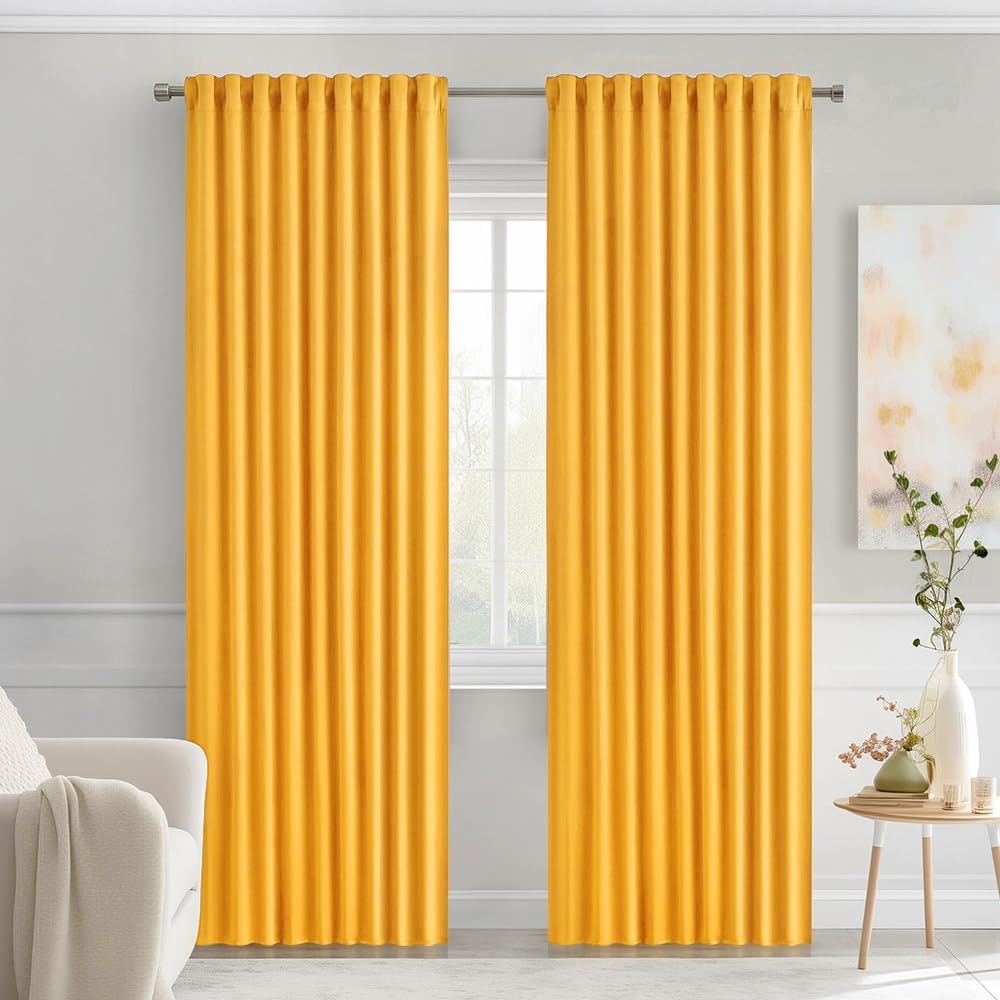 MIULEE Yellow Back Tab Blackout Curtains 84 Inch Length 2 Panels Set for Living Room Bedroom Privacy, Rod Pocket/Pinch Pleat Thermal Insulated Room Darkening Pleated Light Blocking Drapes