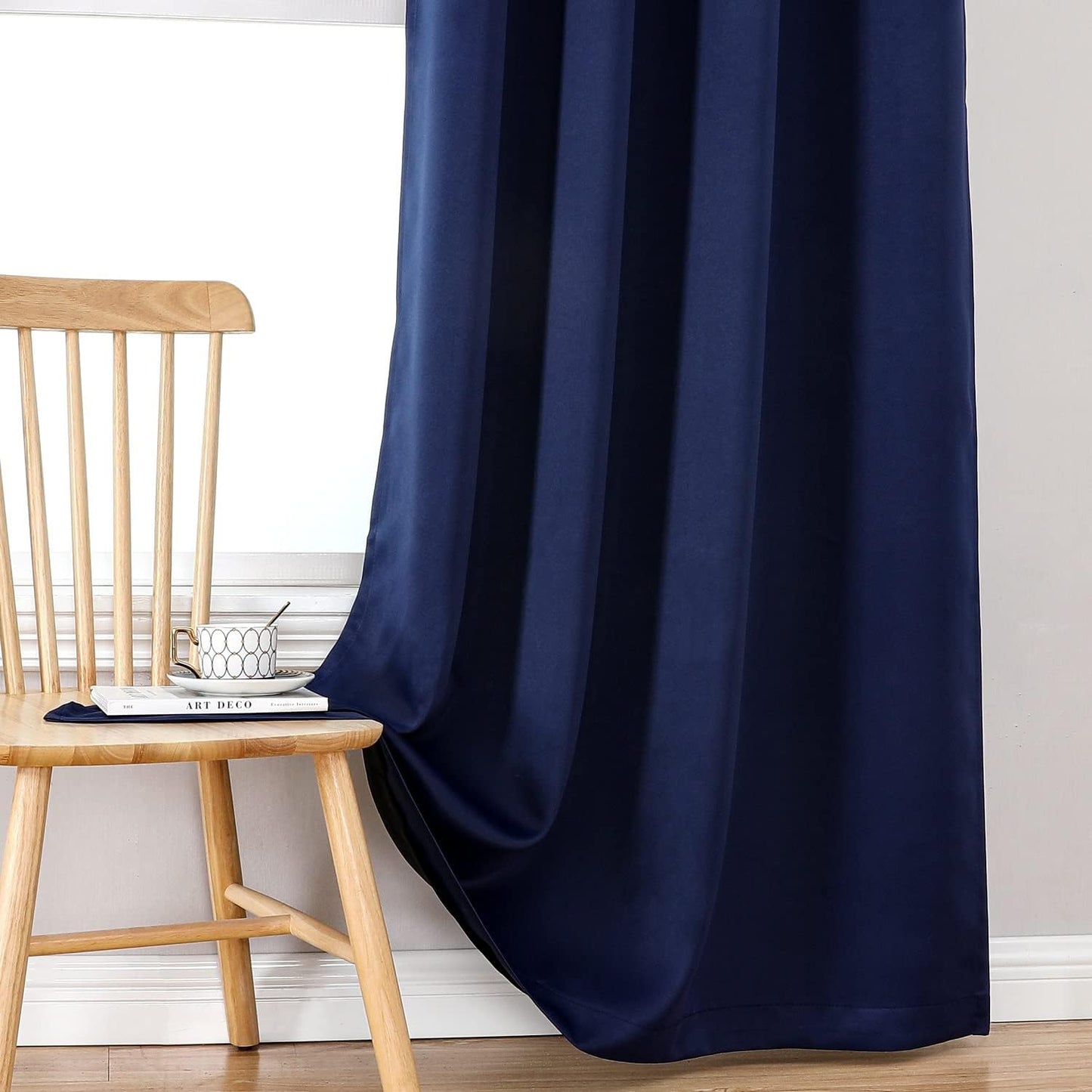 ChrisDowa 100% Blackout Curtains 102 inch Long for Bedroom with Black Liner, 2 Thick Layers Total Blackout Thermal Insulated Grommet Window Curtains 2 Panels Set (Navy Blue, 52 x 102 Inch)