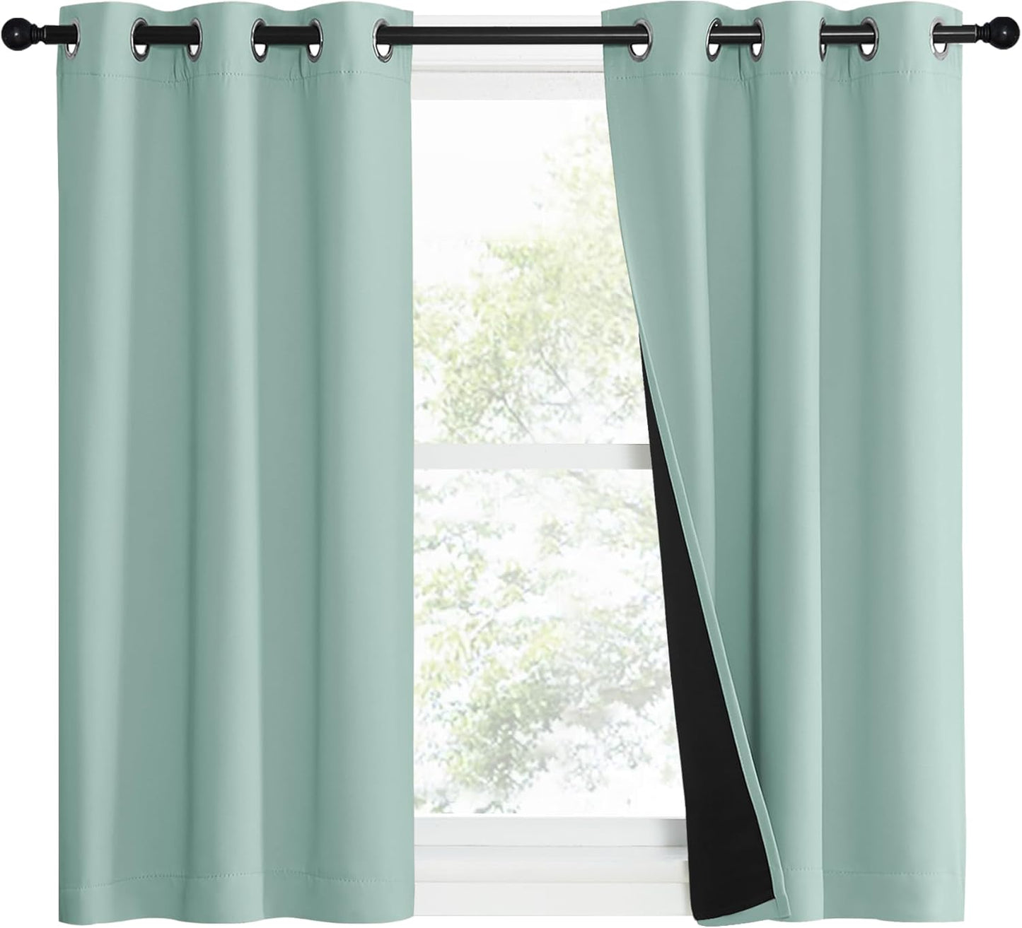 NICETOWN Aqua Blue 100% Blackout Curtain Set, Thermal Insulated & Energy Efficiency Window Draperies for Guest Room, Full Shading Panels for Shift Worker and Light Sleepers, 37W x 50L, 2 PCs