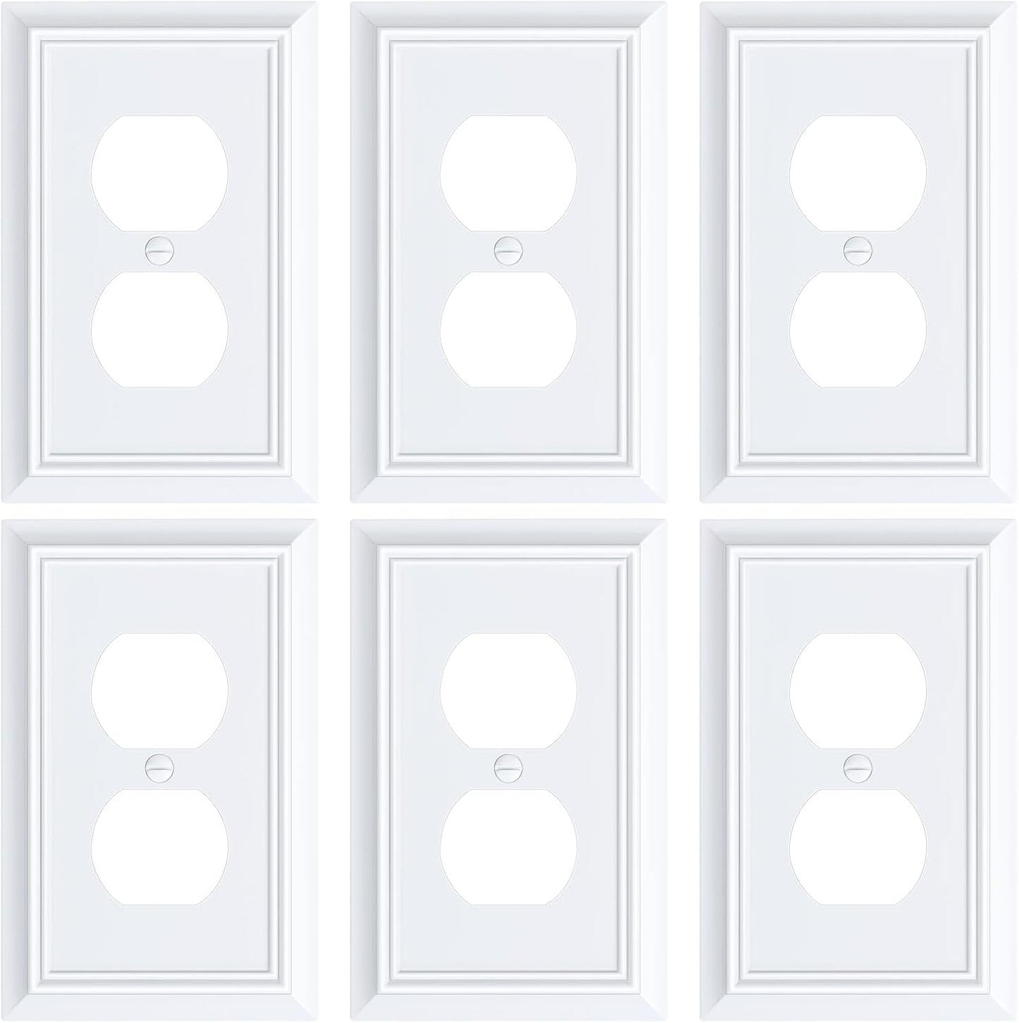 6-Pack Duplex Outlet Cover Plate, Decorative Pure White Switch Plates and Outlet Covers, Natural Bamboo Fiber Wall Plates for Electrical Outlets, 1 Gang Receptacle Cover, Corrosion Resistant