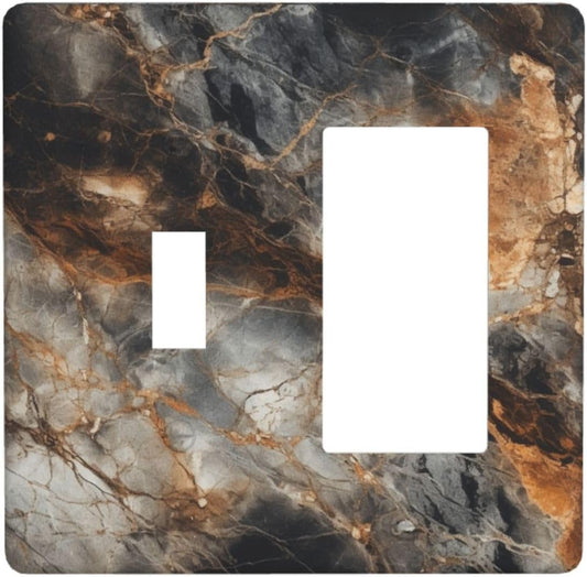 Brown Marble Granite Golden Lines Print Outlet Covers 1 Toggle 1 Rocker Combination Decorative Wall Plate Electrical Switch Plates Light Switch Cover Plate for Bathroom Kitchen Decor