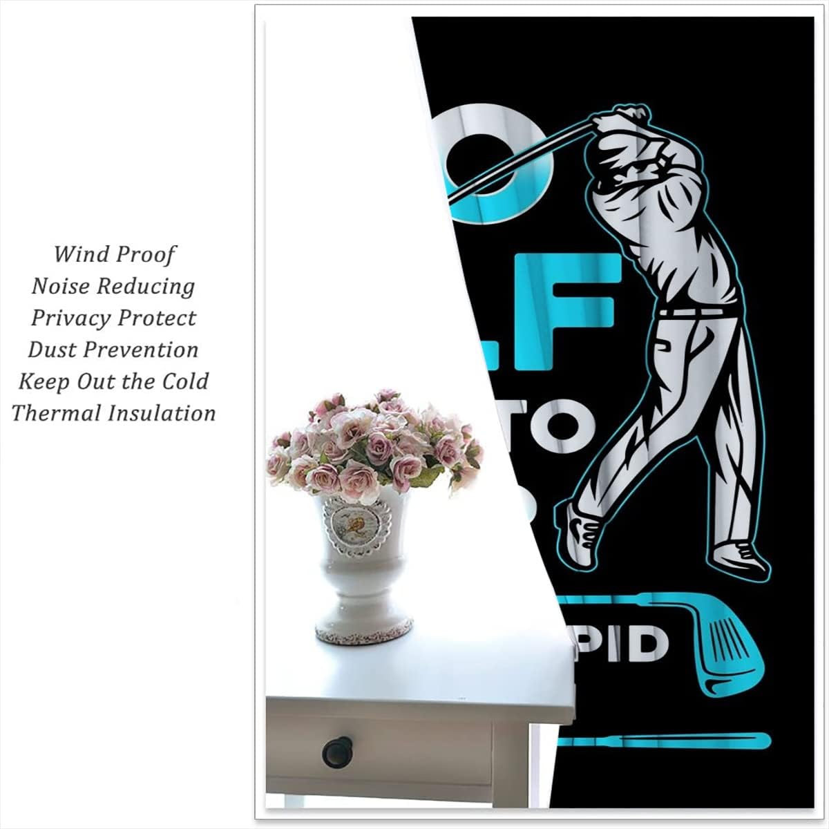 Golf Blackout Curtains for Boy Girl Room Darkening Decor,Sports Themed Golfers and Cars Bedroom Living Room Home Rod Pocket Thermal Insulated Window Curtain/Drapes Panel,63x63 Inch…