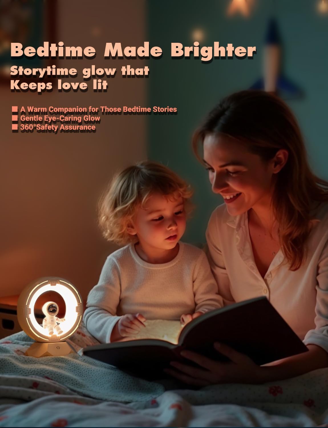 Night Light Kids, Astronaut Space Night Light Lamp with 9-Level Cold Warm Light Rechargeable Dimmable Tap Touch Nightlight for Kids Children Toddler Bedroom Bedside Livingroom Desktop