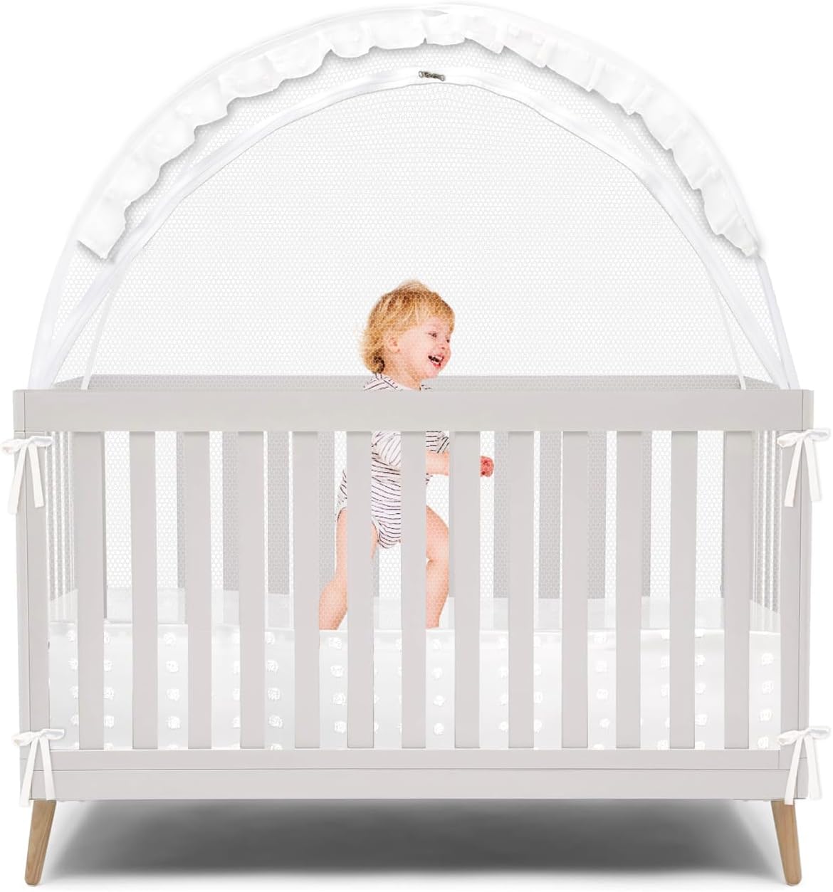 Wonder Space Elegant Baby Crib Net Tent - Minimalist Lace Design - Durable & Breathable Mesh to Keep Baby in & Stop Climbing Out - Mosquito & Insects Protection