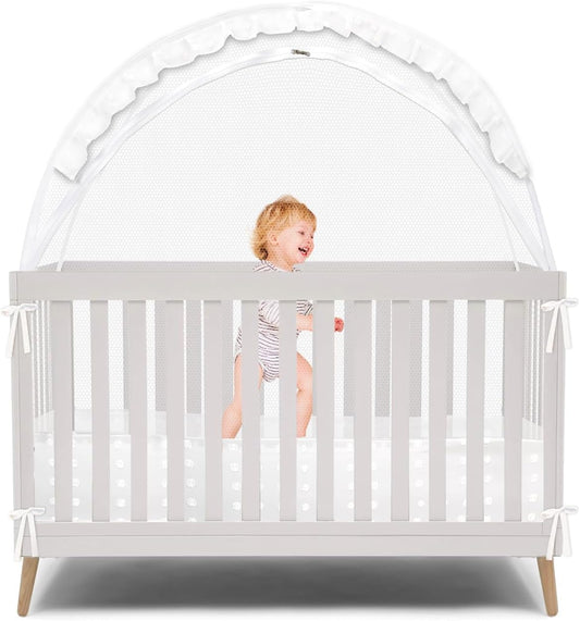 Wonder Space Elegant Baby Crib Net Tent - Minimalist Lace Design - Durable & Breathable Mesh to Keep Baby in & Stop Climbing Out - Mosquito & Insects Protection