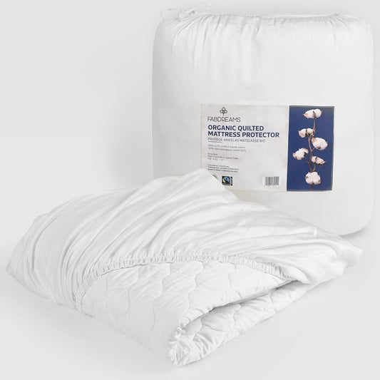 FABDREAMS Organic Quilted Mattress Protector Twin Size | Mattress Pad| Mattress Cover| Naturally Breathable | Noiseless| Fits up to 17" Deep Pockets| Temperature Regulating | Twin | White