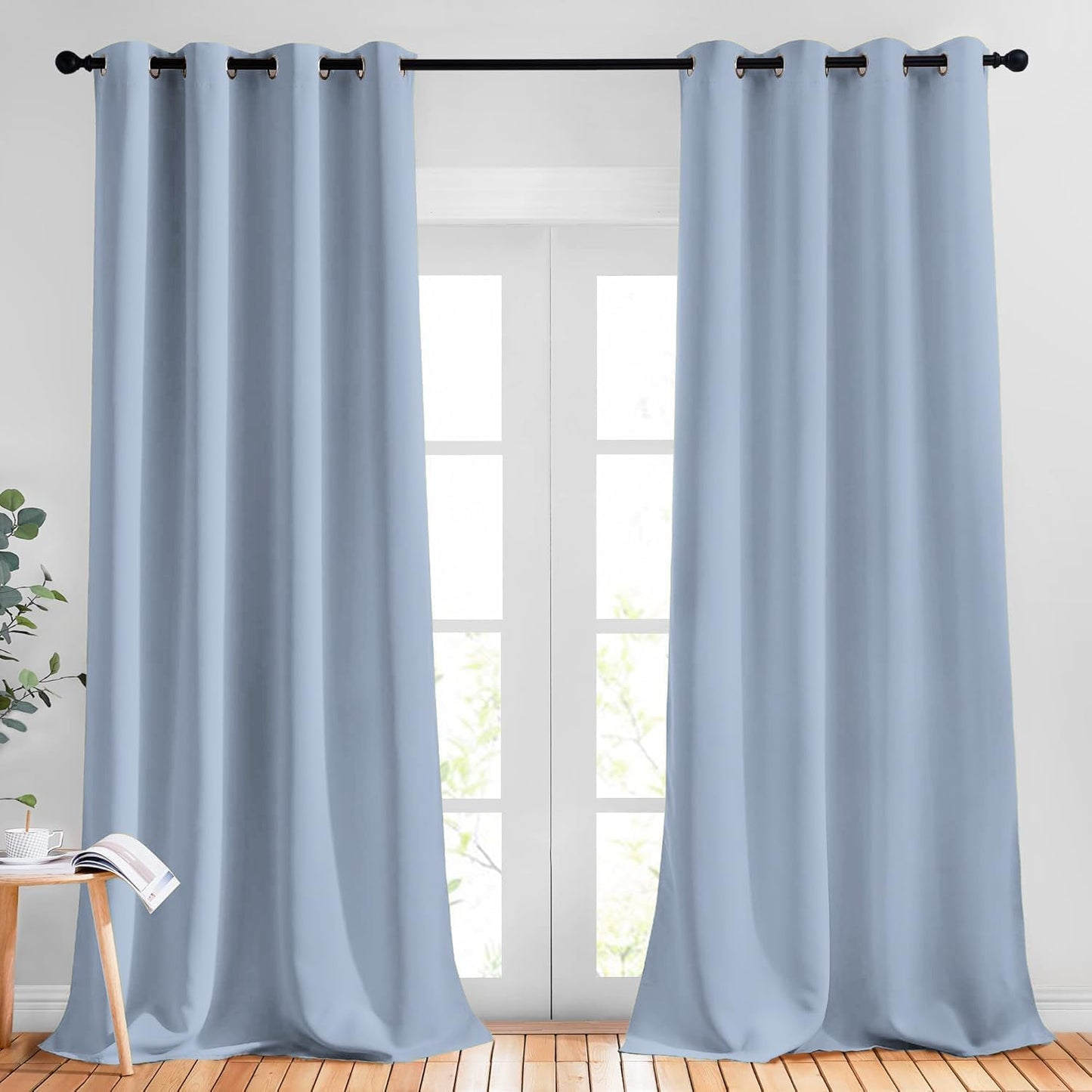 NICETOWN Blackout Curtains for Girls Room - Thermal Insulated Solid Grommet Room Darkening Curtains/Panels/Drapes for Bedroom/Patio (Vintage Blue, 2 PCs, 52 by 95-Inch)