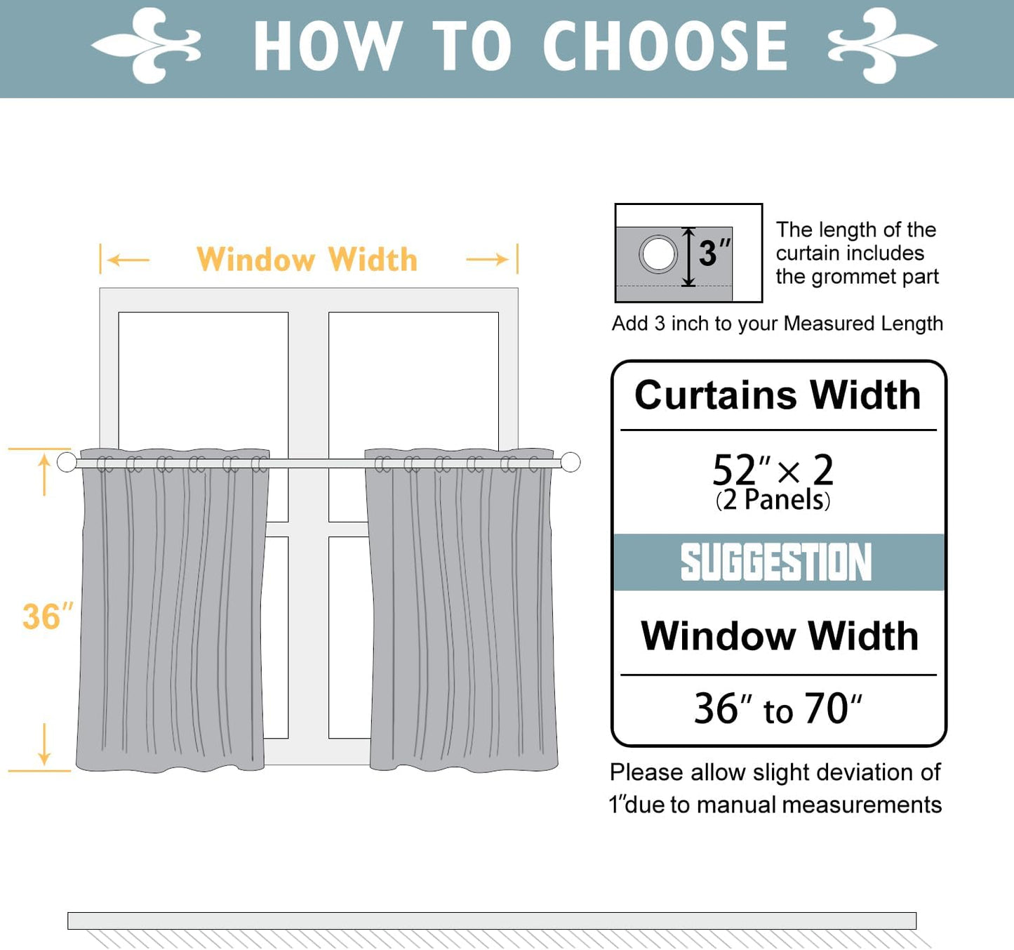 ChrisDowa Small Window Curtains 36 inches Long for Bedroom - Grommet Short Thermal Insulated Room Darkening Curtains for Kitchen (2 Panels, Aqua, 52 x 36 Inch)