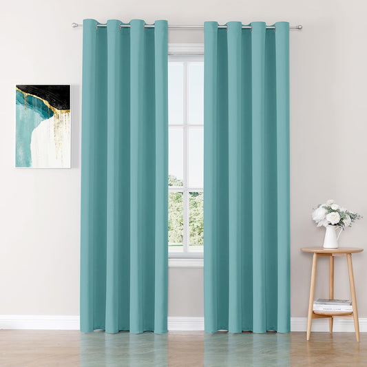 ChrisDowa Blackout Curtains 102 inches Long for Bedroom - 2 Panels Set Grommet Thermal Insulated Room Darkening Curtains for Living Room (Aqua, 52 x 102 Inch)