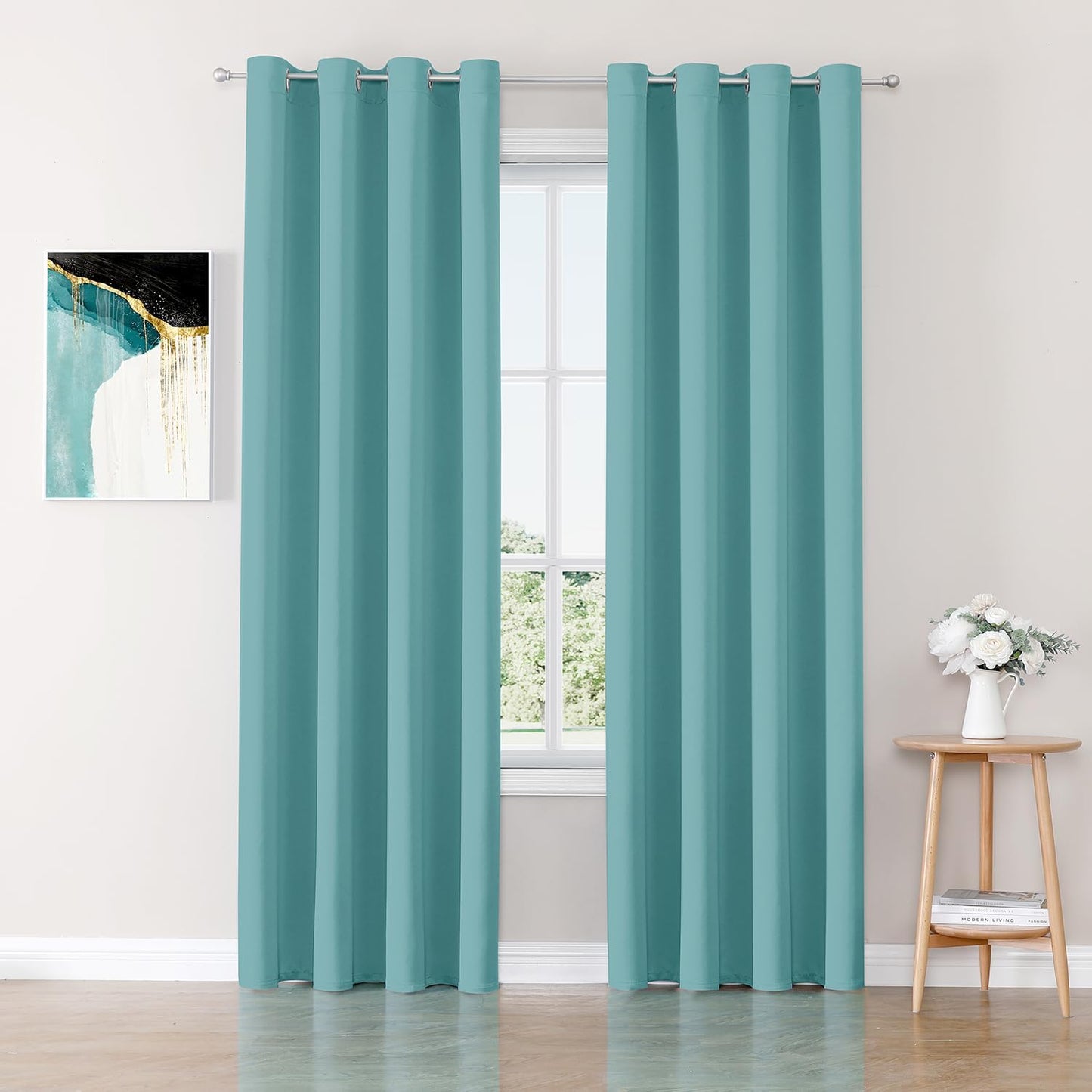 ChrisDowa Blackout Curtains 95 inches Long for Bedroom - 2 Panels Set Grommet Thermal Insulated Room Darkening Curtains for Living Room (Aqua, 52 x 95 Inch)