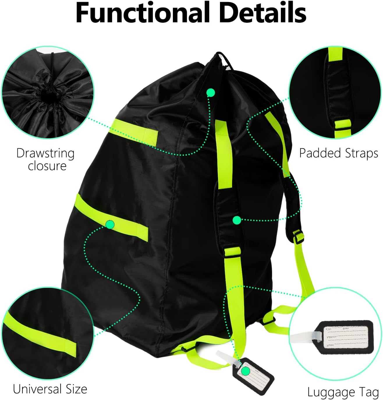 elaia Car Seat Travel Bag for Airplane, Waterproof Wearable with Straps, Large Capacity Padded Car Seat Check Bag, Perfect for Air Travel, Family Vacations, and Parents with Infants