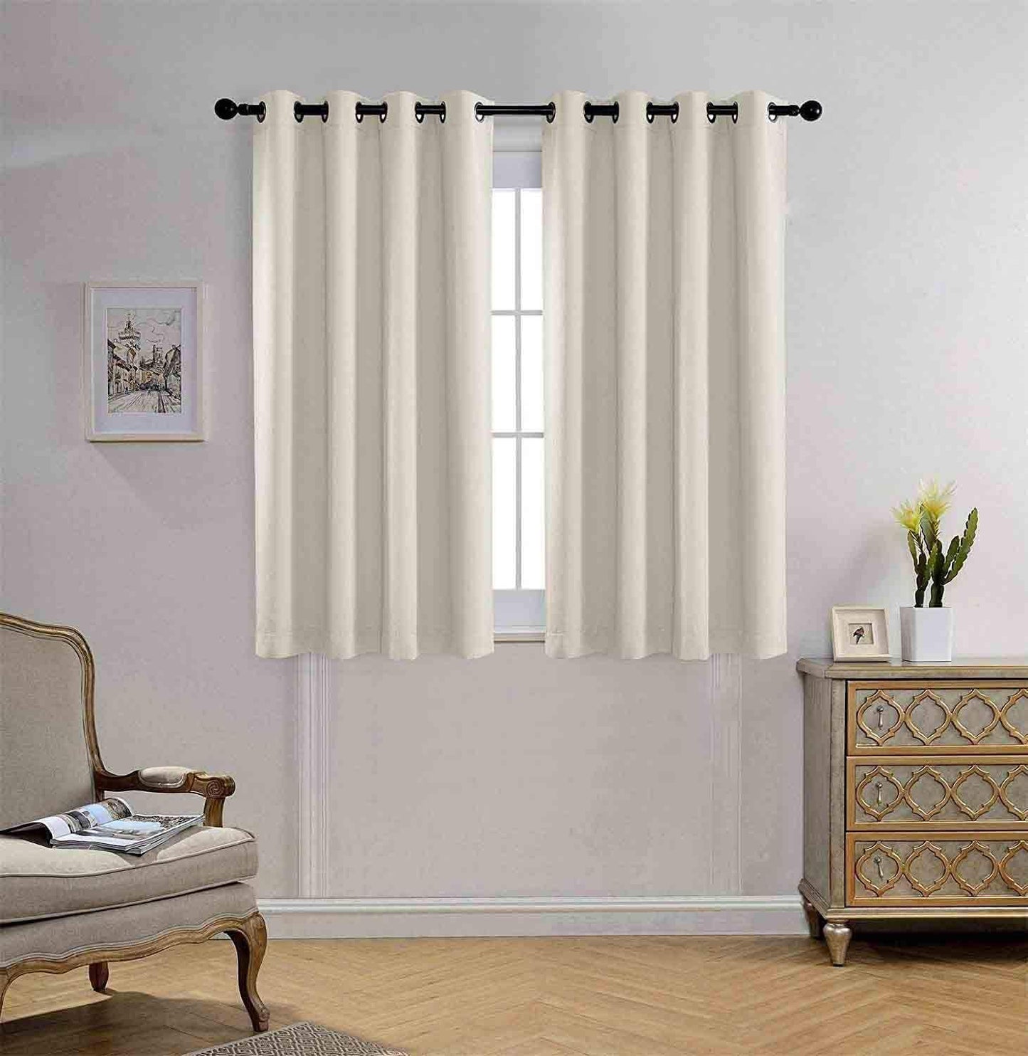 MIUCO Blackout Curtains Room Darkening Curtains Textured Grommet Panels for Window Treatment 2 Panels 52x63 Inch Beige