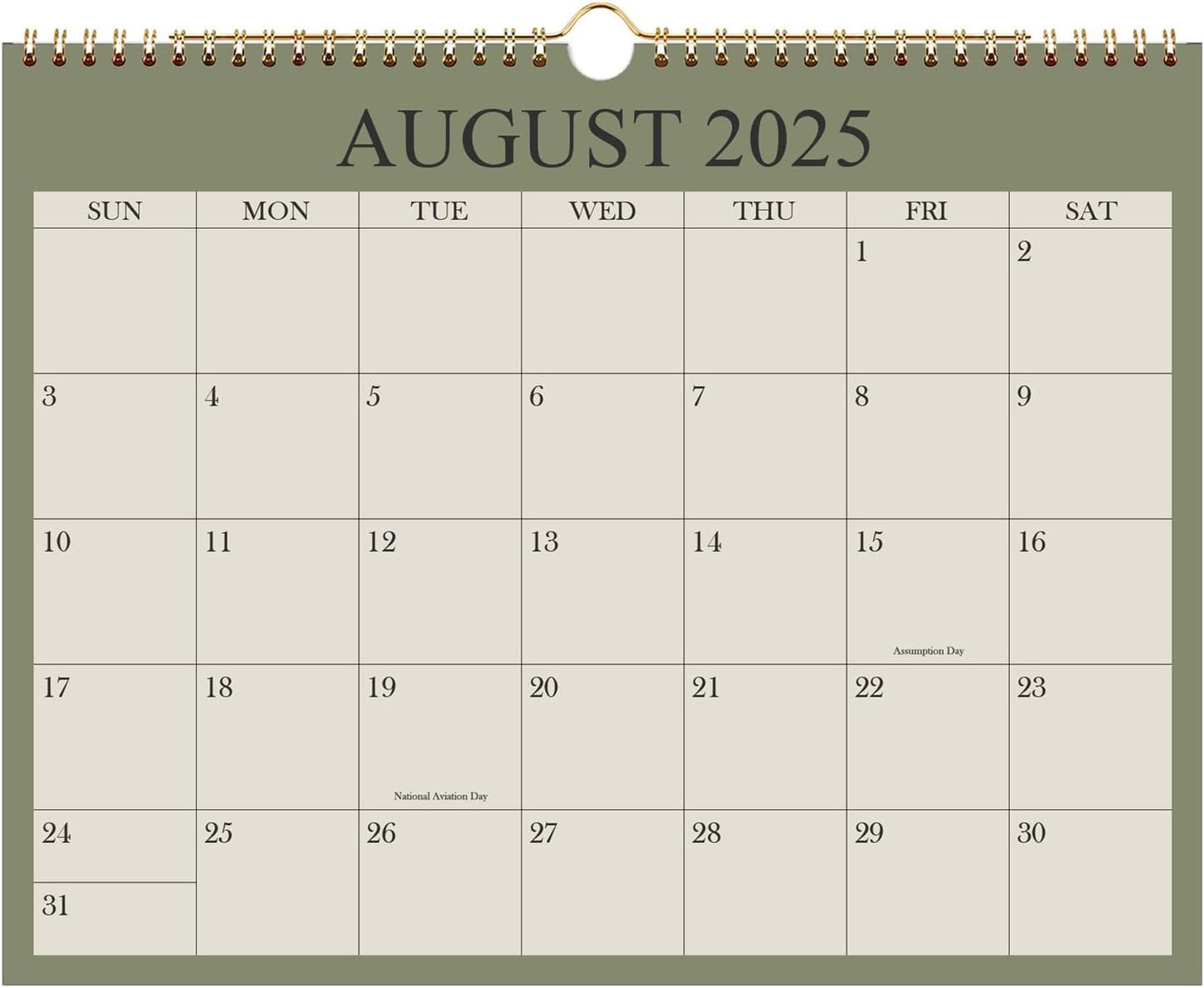Calendar 2025-2026, Wall Calendar 2025-2026 from August 2025 - December 2026, 17 Months Calendar with Premium Paper, Twin-Wire Binding & Hanging Hook, 8.5" x 11", Green
