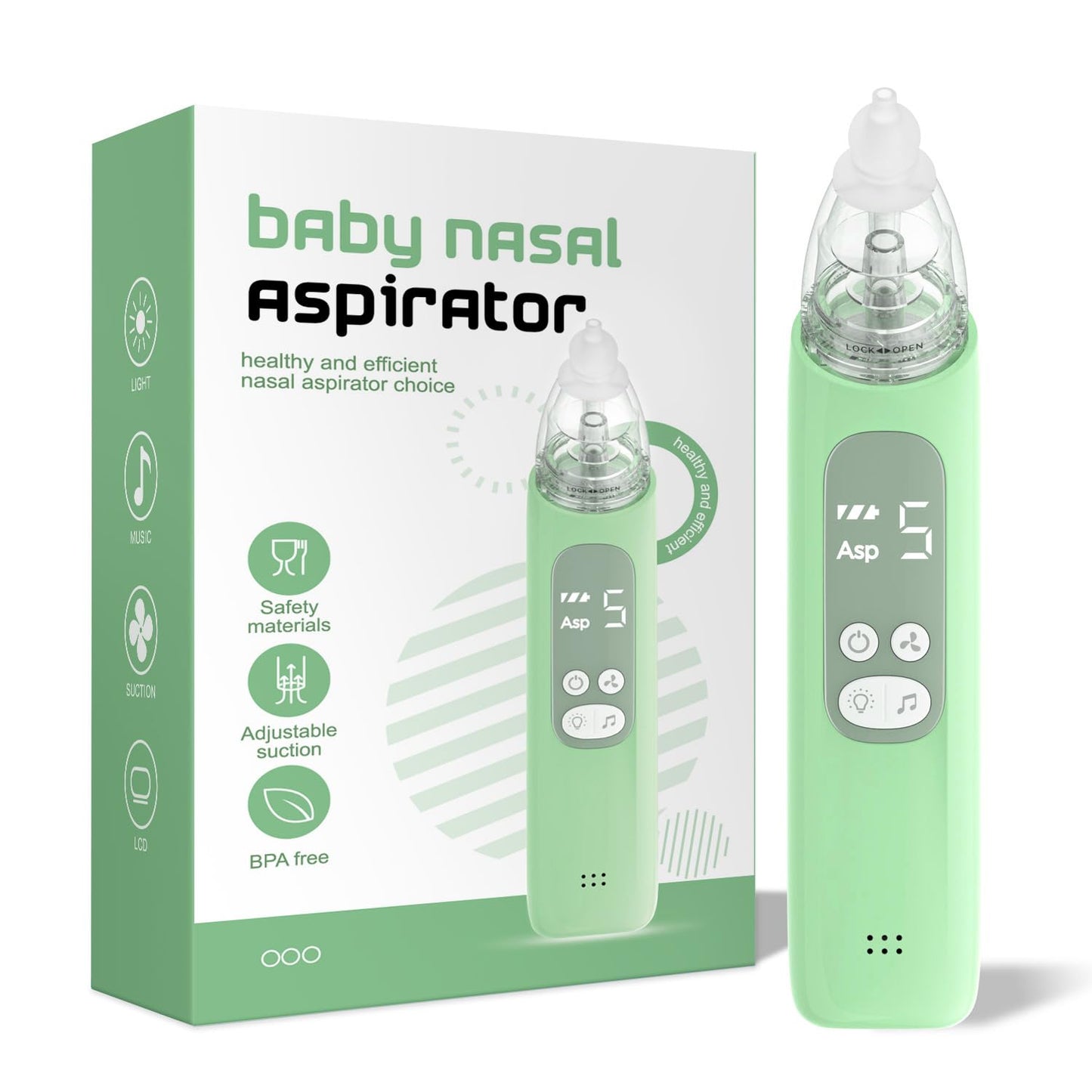 Baby Nasal Aspirator, Electric Nose Sucker with 5 Levels Suction, Soothing Light & Nursery Rhymes (Green)