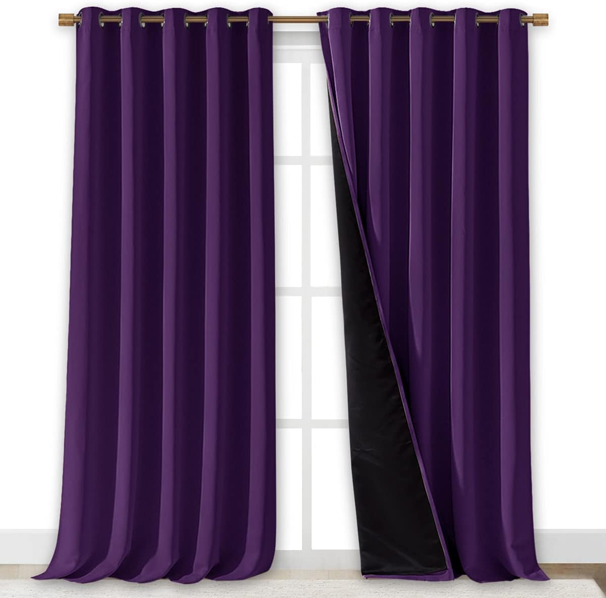 NICETOWN Total Shade Curtains and Draperies, Royal Purple, Package of 2, 62 inches Wide x 95 inches, LongHeavy-Duty Full Light Shading Drapes with Black Liner Backing for Villa/Hall/Dorm Window