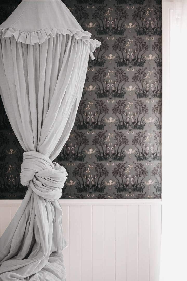 Kids Bed Canopy with Frills Cotton Cover Net for Crib Reading Nook Curtain Hideaway Hanging Round Tent Nursery Bedding Play Room Decor