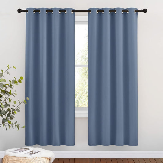 NICETOWN Blackout Curtain Drapes for Living Room - Decorative Thermal Insulated Solid Grommet Top Room Darkening Window Treatments for Kids (Stone Blue, 1 Pair, 46 x 72-Inch)
