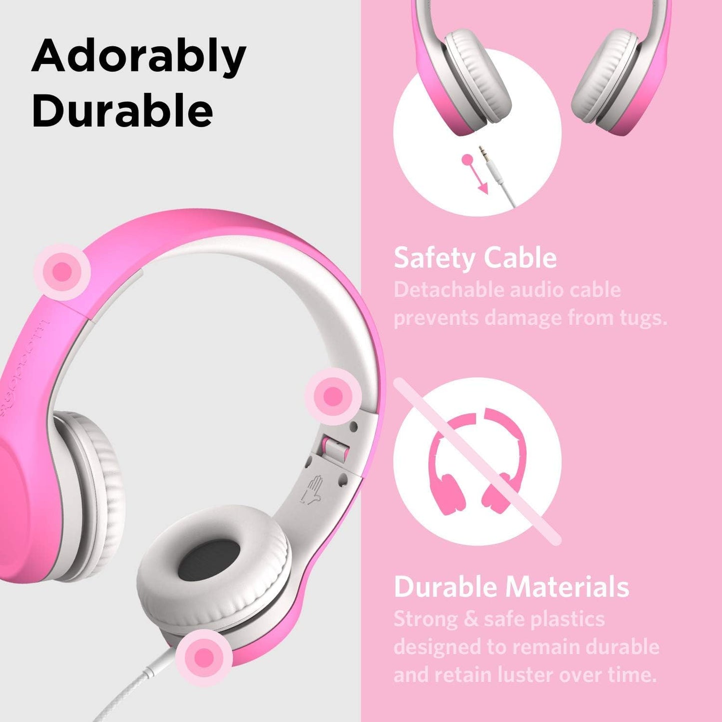 LilGadgets Connect+ Girls Headphones for School Wired with Microphone, Volume Limiting for Safe Listening, Adjustable Headband, Cushioned Earpads for Comfort, Kids Headphones for School, Pink