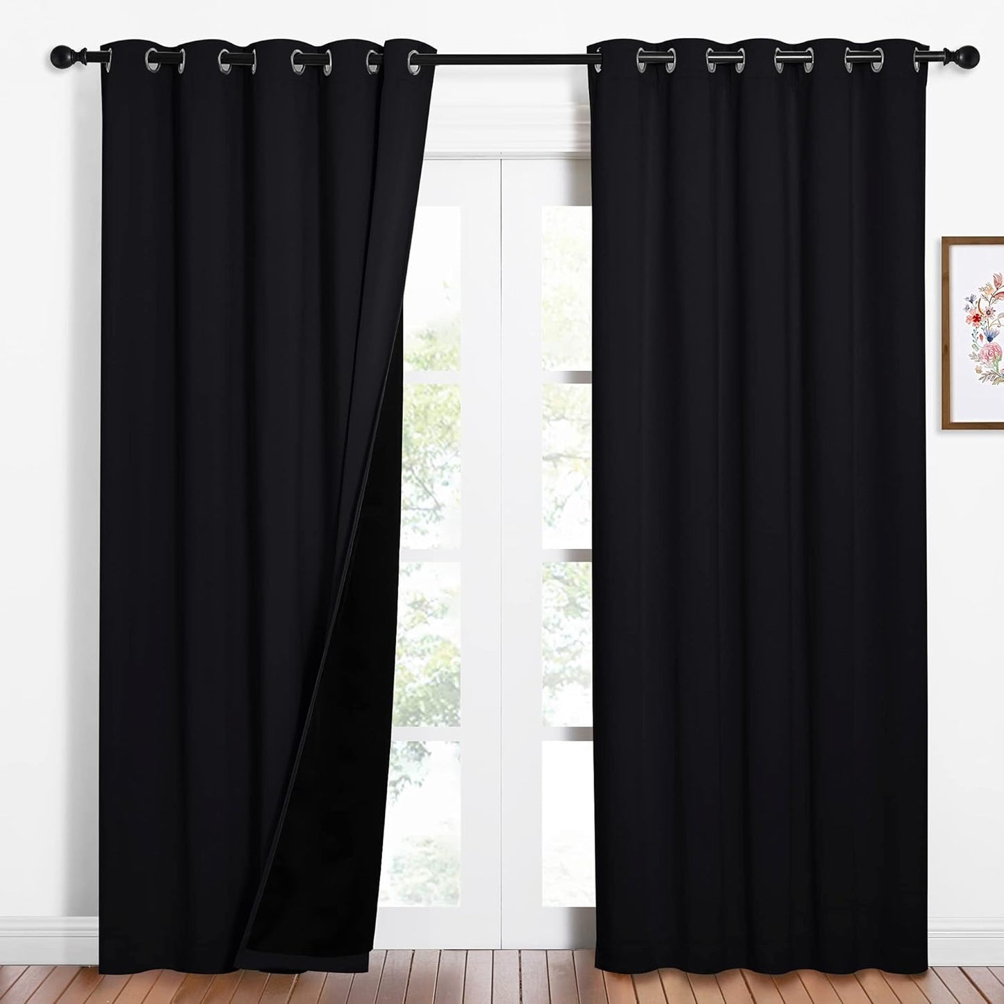 NICETOWN High-End Thermal Curtains, Full Blackout Curtains 84 inches Long for Dining Room, Soundproof Window Treatment Drapes for Hall Room, Black, 62 inches Wide Per Panel, Set of 2 Panels