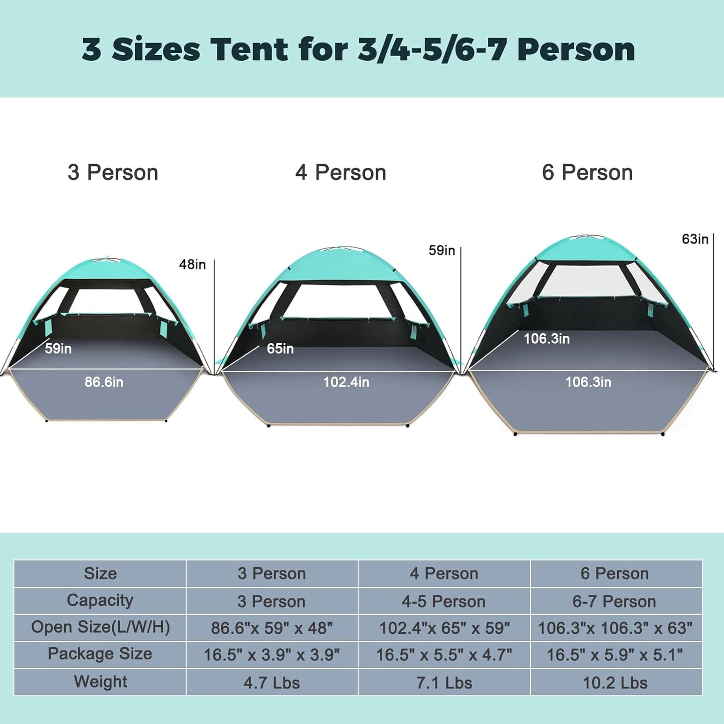 Gorich Beach Tent Sun Shelter for 3/4-5/6-7/8-10 Person with UPF 50＋ UV Protection, Lightweight & Easy Setup Beach Shade Canopy, Portable Beach Shade Tent Beach Cabana