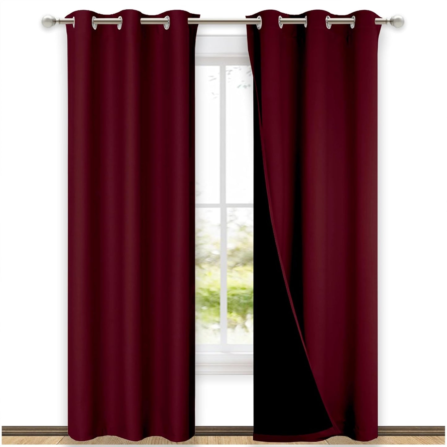 NICETOWN Blackout Curtains 84 inches Long, 2 Pieces, 42" Wide Each Panel, Wine Red, Full Light Blocking Drapes with Black Liner for Nursery, Thermal Insulated Draperies for Hall, Villa