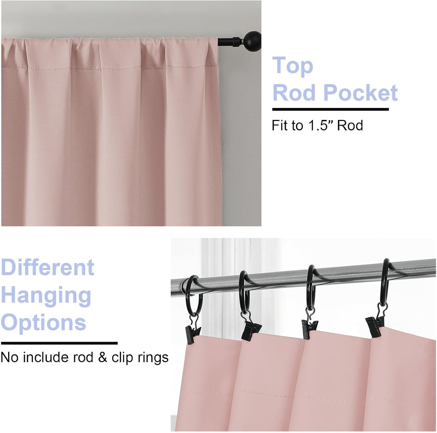 Simplebrand Ava Blush Blackout Curtains for Bedroom 84 Inch Length 2 Panels Set, Solid Thermal Insulated Privacy Nursery Window Treatment Curtains Blackout Drapes, W50 x L84 Inch, Blush