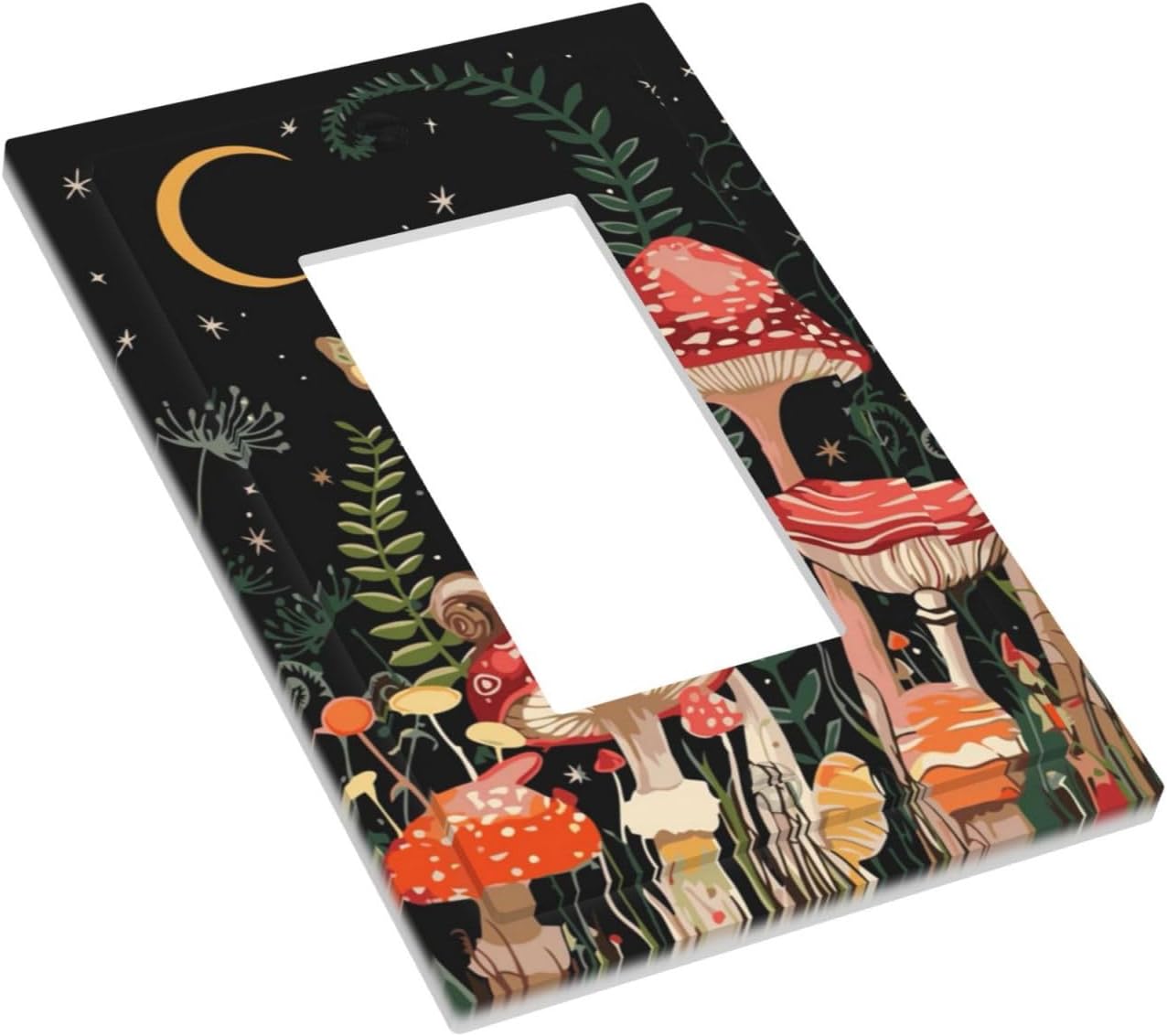 Moon Star Red Mushroom Forest Butterfly Green Plant Decorative Outlet Covers 1 Gang Single Rocker Light Switch Cover Plate Wall Plates GFCI Faceplate for Kids Room Home Decor