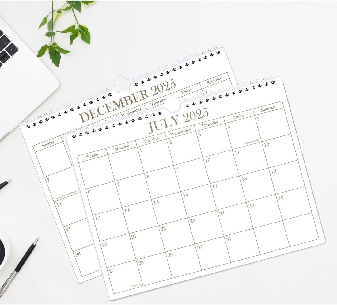 Calendar 2025-2026 - Wall Calendar from July 2025 - December 2026, 18 Months Calendar with Premium Paper, Twin-Wire Binding & Hanging Hook, 8.5" x 11", Golden