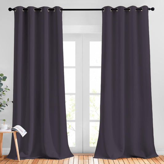 NICETOWN Room Darkening Grommet Panels - (52 inches Width, Greyish Purple, 2 Panels) Baby Room Window Curtains 108 inches Long, Privacy Draperies